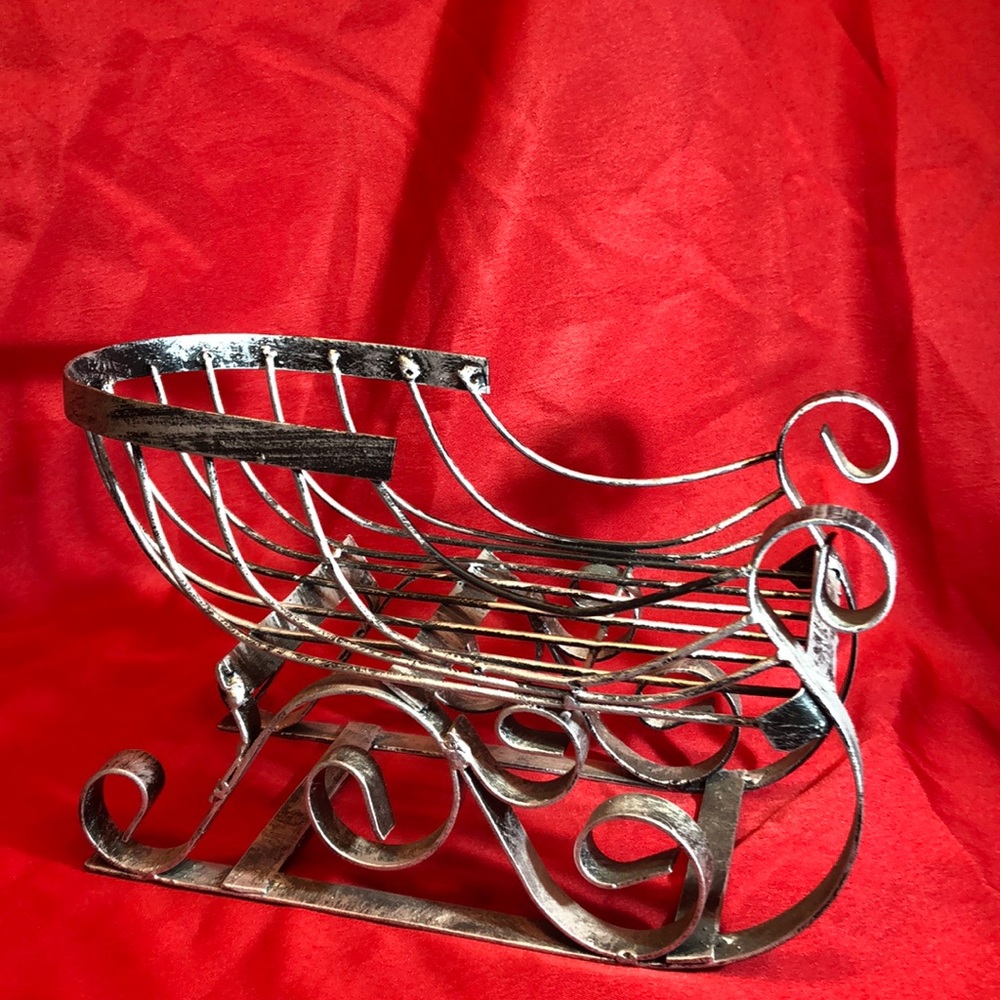 Decorated Metal Sleigh Distressed Silver Many uses